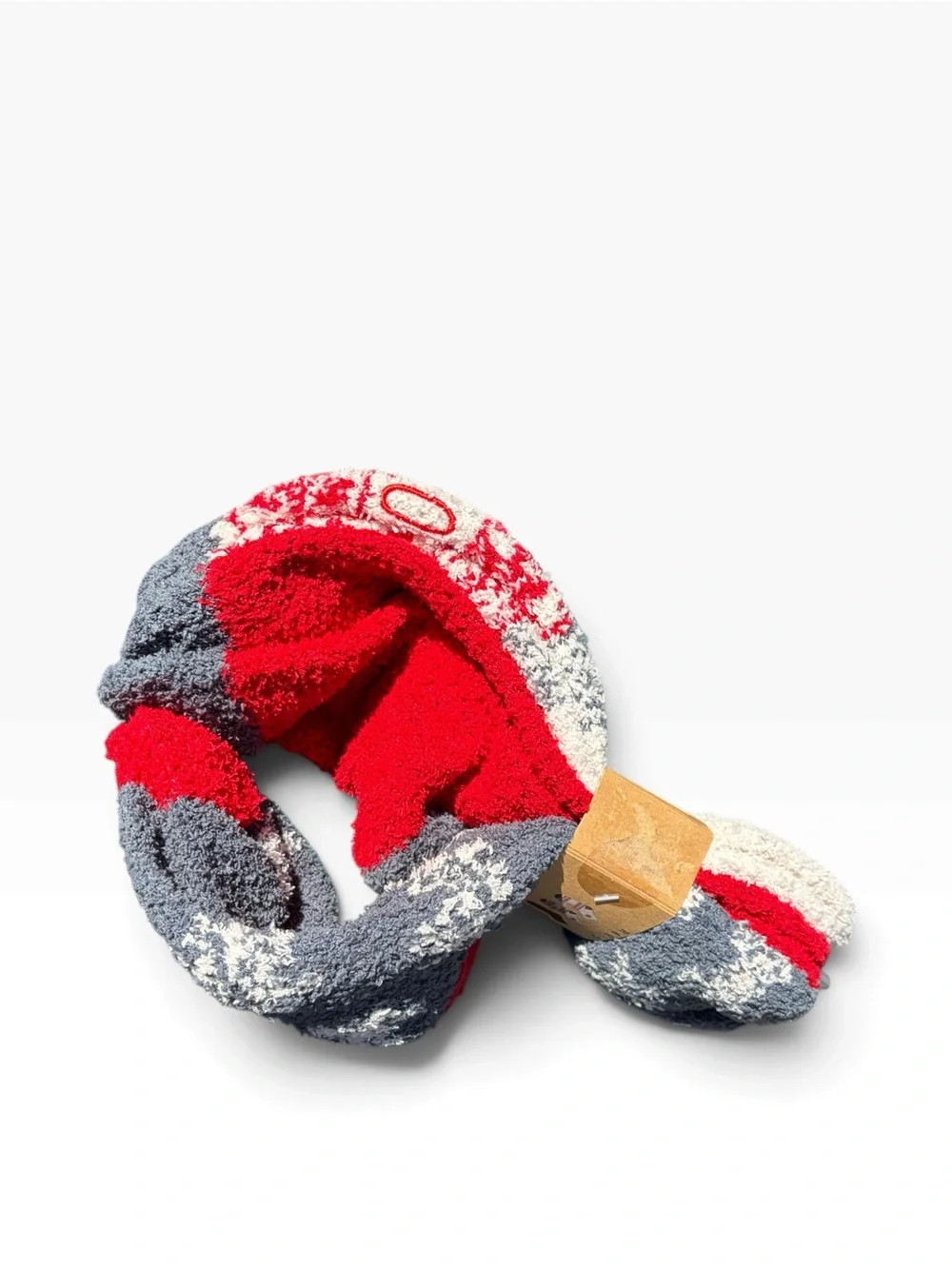 Rae Dunn ‘Hello Winter’ Gray & Red Snowflake Fuzzy 3 Pack Socks